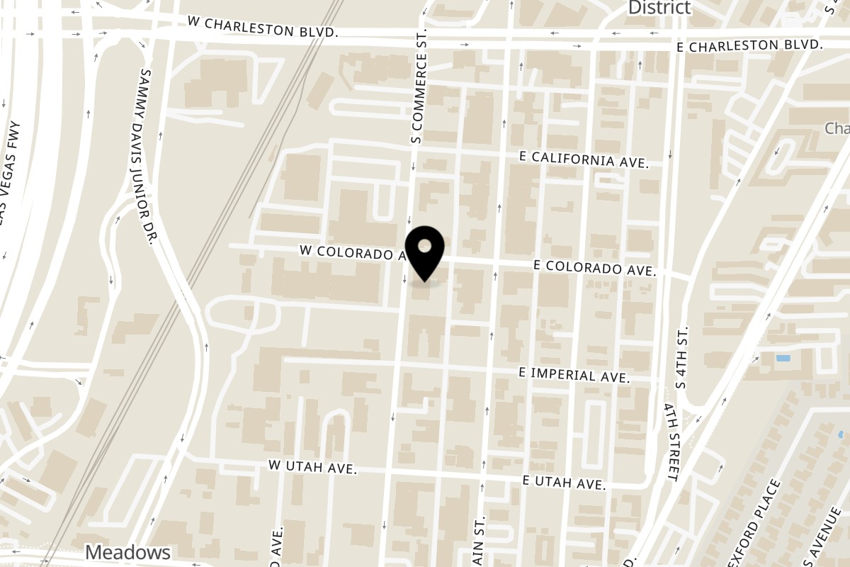 Map showing the location of Mi Barrio Kitchen & Cocktails on 1307 S Commerce St in Las Vegas